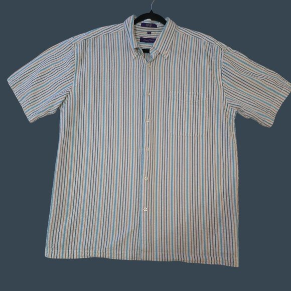 Alan Flusser XL Short-Sleeve Button-Up Striped Shirt Cotton Multicolor - Picture 1 of 6